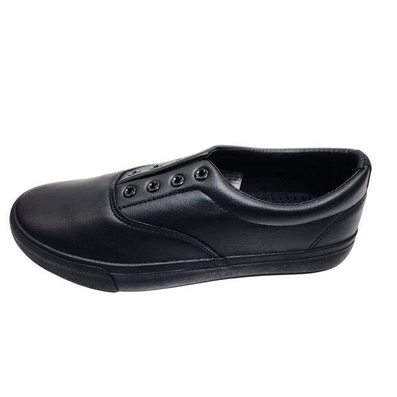 Black Faux Leather Slip-On Sneakers Size 10 US Men Slip Resistant - Picture 1 of 11